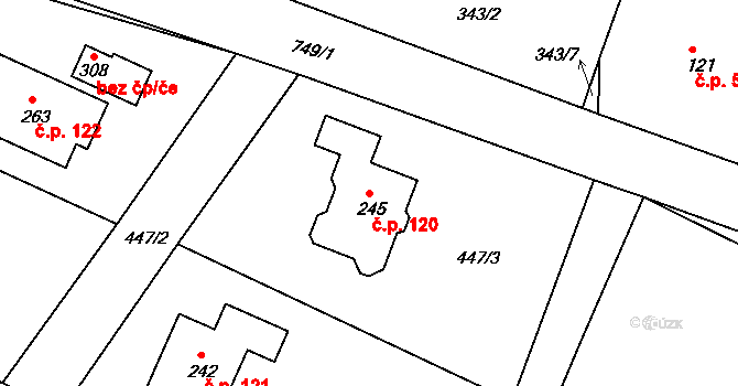Lipovka 120, Rychnov nad Kněžnou na parcele st. 245 v KÚ Lipovka u Rychnova nad Kněžnou, Katastrální mapa