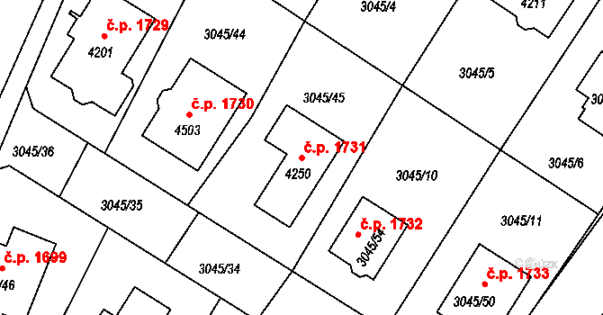 Čelákovice 1731 na parcele st. 4250 v KÚ Čelákovice, Katastrální mapa