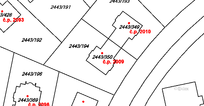 Roztoky 2009 na parcele st. 2443/350 v KÚ Roztoky u Prahy, Katastrální mapa