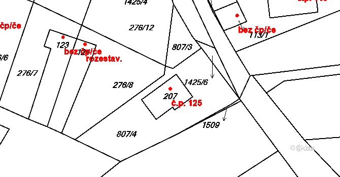 Žabovřesky 125 na parcele st. 207 v KÚ Žabovřesky u Českých Budějovic, Katastrální mapa