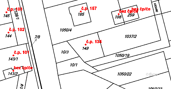 Litohoř 134 na parcele st. 149 v KÚ Litohoř, Katastrální mapa