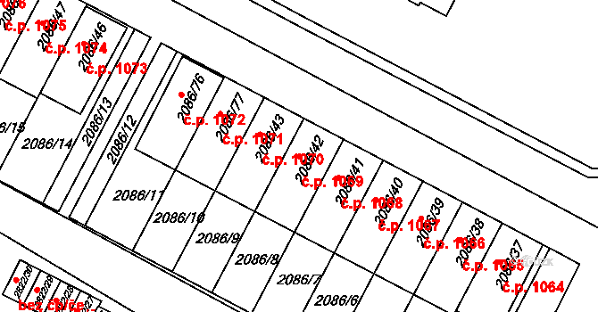Jemnice 1069 na parcele st. 2086/42 v KÚ Jemnice, Katastrální mapa