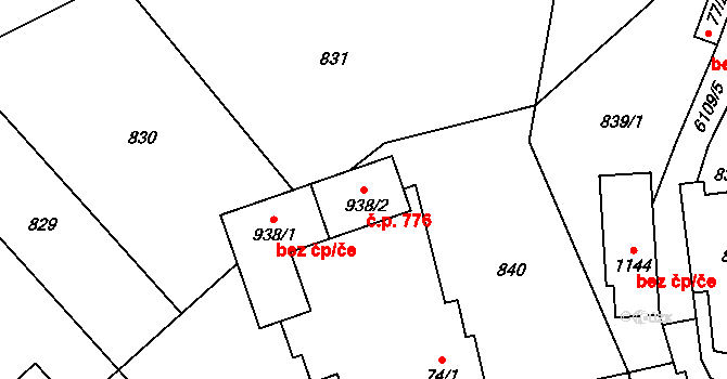 Halenkov 776 na parcele st. 938/2 v KÚ Halenkov, Katastrální mapa