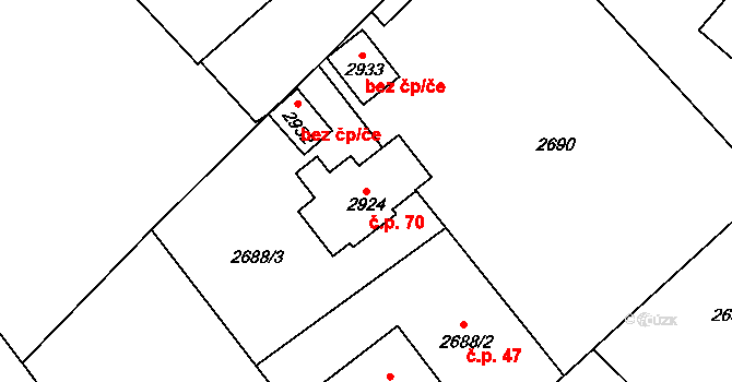 Příjemky 70, Chotěboř na parcele st. 2924 v KÚ Příjemky, Katastrální mapa