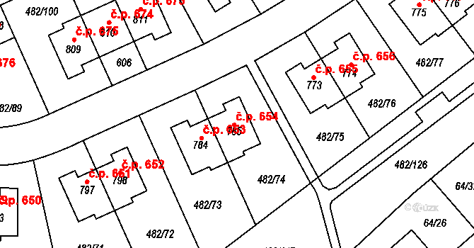 Nehvizdy 654 na parcele st. 785 v KÚ Nehvizdy, Katastrální mapa