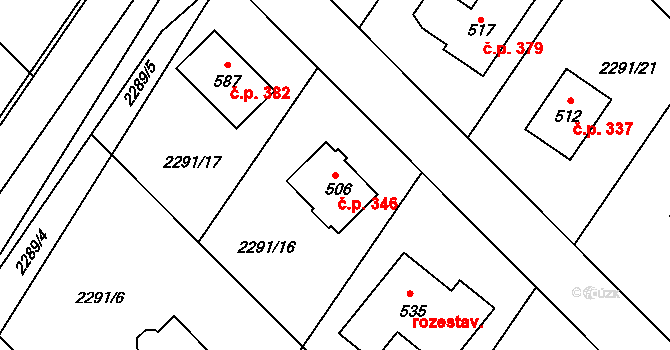 Tymákov 346 na parcele st. 506 v KÚ Tymákov, Katastrální mapa