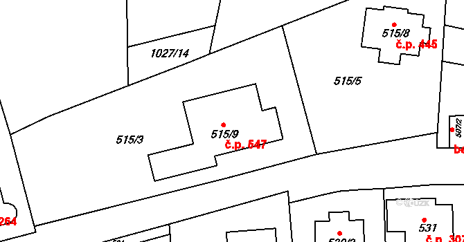 Velká Chuchle 547, Praha na parcele st. 515/9 v KÚ Velká Chuchle, Katastrální mapa