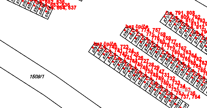 Příluky 724,741, Zlín na parcele st. 573/3 v KÚ Příluky u Zlína, Katastrální mapa