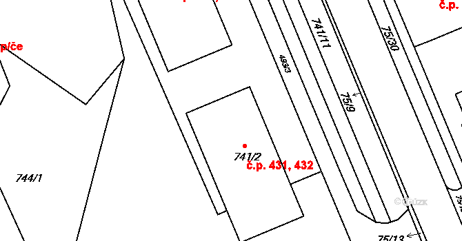 Žďár nad Sázavou 2 431,432, Žďár nad Sázavou na parcele st. 741/2 v KÚ Zámek Žďár, Katastrální mapa