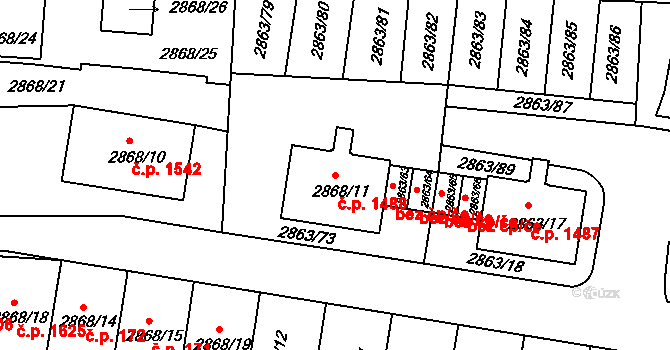 Velké Meziříčí 1488 na parcele st. 2868/11 v KÚ Velké Meziříčí, Katastrální mapa