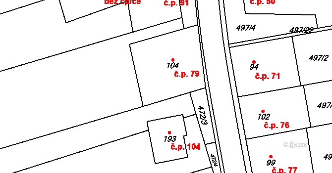 Heroltice 79, Hoštice-Heroltice na parcele st. 104 v KÚ Heroltice, Katastrální mapa