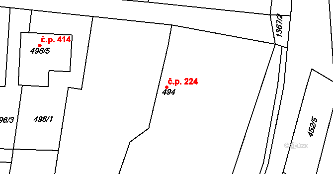Zádveřice 224, Zádveřice-Raková na parcele st. 494 v KÚ Zádveřice, Katastrální mapa