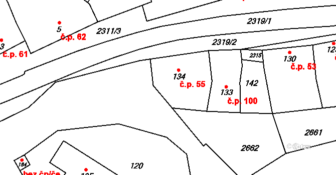 Dobročkovice 55 na parcele st. 134 v KÚ Dobročkovice, Katastrální mapa
