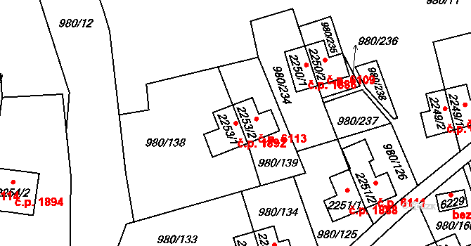 Zlín 1892 na parcele st. 2253/1 v KÚ Zlín, Katastrální mapa