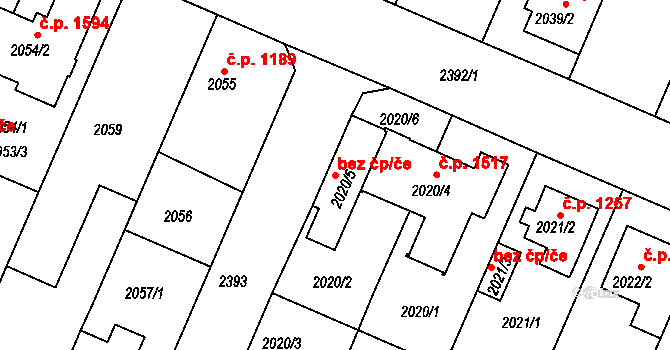 Teplice 42716900 na parcele st. 2020/5 v KÚ Teplice-Trnovany, Katastrální mapa