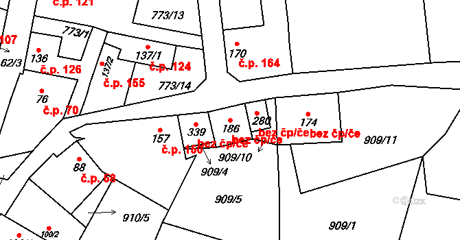 Velké Žernoseky 47652900 na parcele st. 186 v KÚ Velké Žernoseky, Katastrální mapa