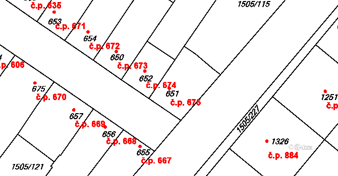 Ostrožské Předměstí 675, Uherský Ostroh na parcele st. 651 v KÚ Ostrožské Předměstí, Katastrální mapa