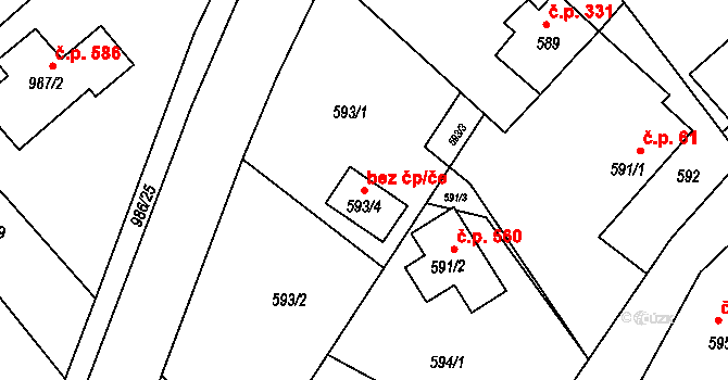 Zlín 48699900 na parcele st. 593/4 v KÚ Štípa, Katastrální mapa