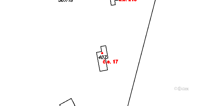 Loučná 17, Lom na parcele st. 407 v KÚ Loučná u Lomu, Katastrální mapa
