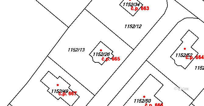 Krmelín 665 na parcele st. 1152/26 v KÚ Krmelín, Katastrální mapa