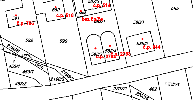 Stodůlky 2784, Praha na parcele st. 588/3 v KÚ Stodůlky, Katastrální mapa