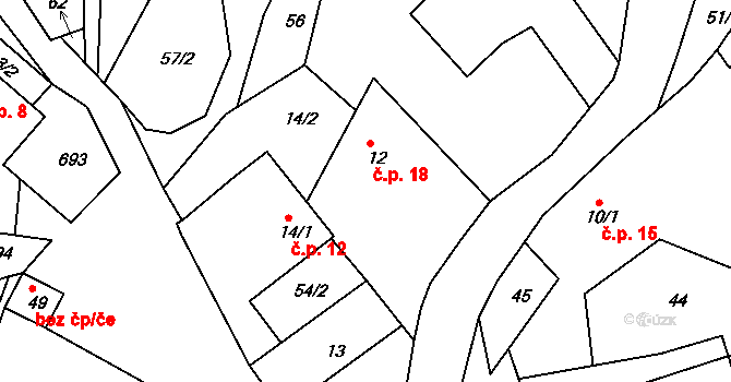 Radvánov 18, Kovářov na parcele st. 12 v KÚ Radvánov, Katastrální mapa