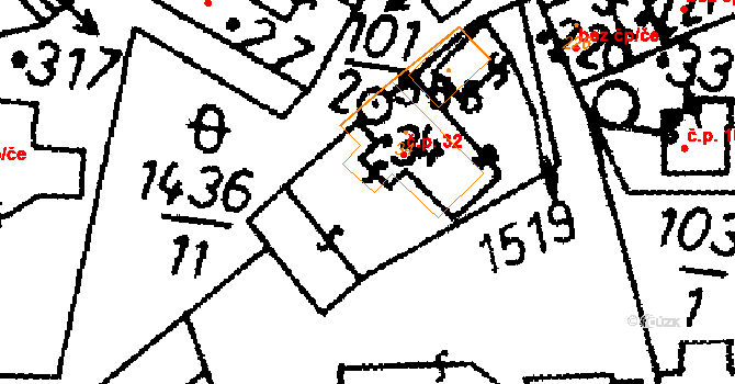 Bernartice 32 na parcele st. 34 v KÚ Bernartice u Milevska, Katastrální mapa