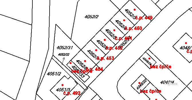 Choceňské Předměstí 453, Vysoké Mýto na parcele st. 4052/7 v KÚ Vysoké Mýto, Katastrální mapa