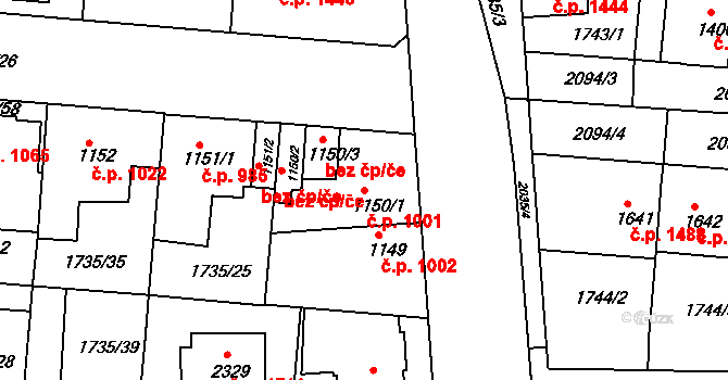 Slaný 1001 na parcele st. 1150/1 v KÚ Slaný, Katastrální mapa