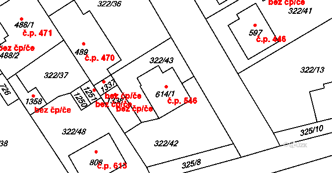 Velim 546 na parcele st. 614/1 v KÚ Velim, Katastrální mapa