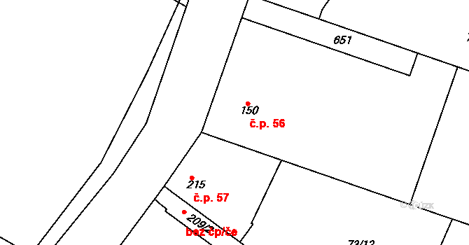 Byškovice 56, Neratovice na parcele st. 150 v KÚ Byškovice, Katastrální mapa