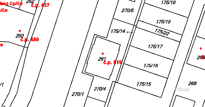 Libčice nad Vltavou 519 na parcele st. 261 v KÚ Letky, Katastrální mapa