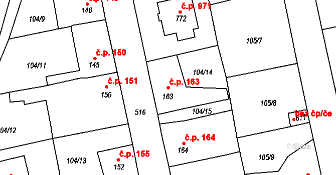 Rudná 163 na parcele st. 163 v KÚ Dušníky u Rudné, Katastrální mapa