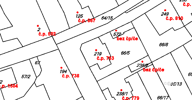 Rudná 763 na parcele st. 219 v KÚ Hořelice, Katastrální mapa