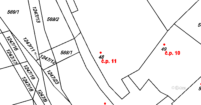 Hrnčíře 11, Vilice na parcele st. 48 v KÚ Vilice, Katastrální mapa