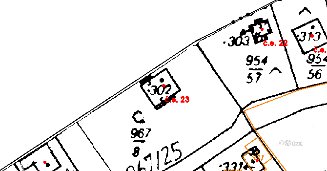 Cheznovice 23 na parcele st. 302 v KÚ Cheznovice, Katastrální mapa