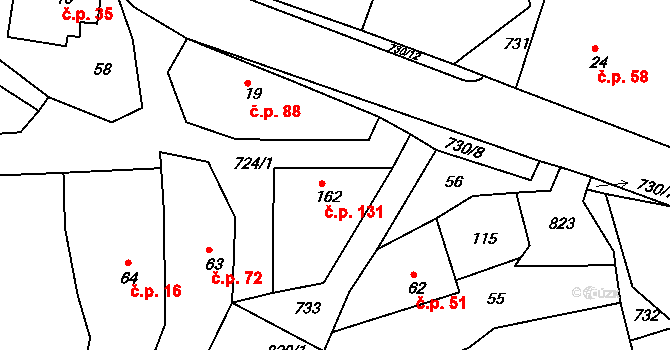 Borová 131 na parcele st. 162 v KÚ Borová, Katastrální mapa