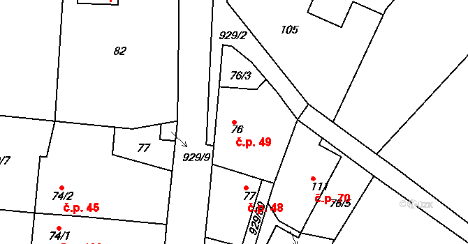 Svinčany 49 na parcele st. 76 v KÚ Svinčany, Katastrální mapa