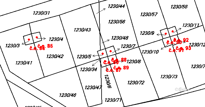 Vejprnice 86 na parcele st. 1230/5 v KÚ Vejprnice, Katastrální mapa