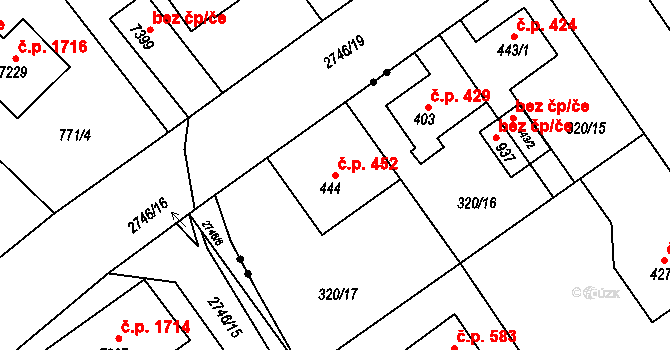 Studánka 452, Pardubice na parcele st. 444 v KÚ Studánka, Katastrální mapa