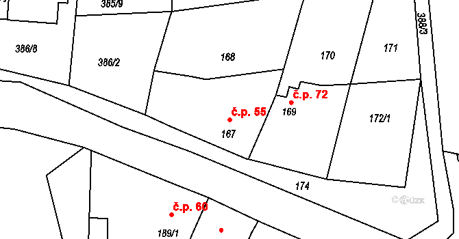 Chrudichromy 55 na parcele st. 167 v KÚ Chrudichromy, Katastrální mapa