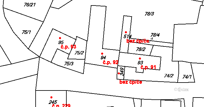 Lhenice 92 na parcele st. 94 v KÚ Lhenice, Katastrální mapa