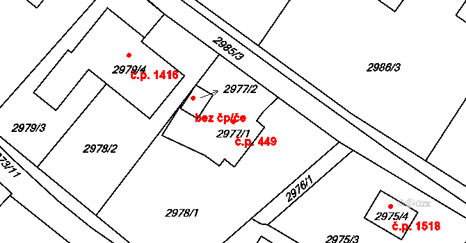 Kopřivnice 449 na parcele st. 2977/1 v KÚ Kopřivnice, Katastrální mapa