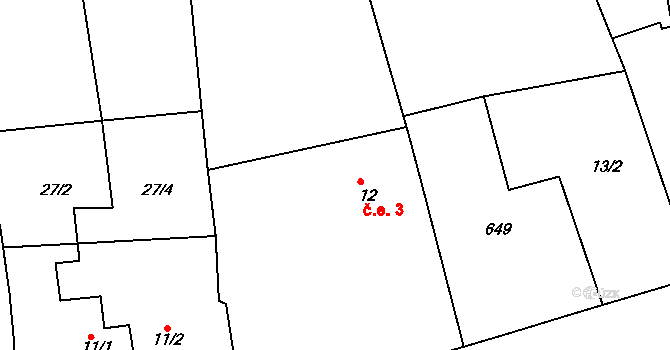 Krušovice 3 na parcele st. 12 v KÚ Krušovice, Katastrální mapa