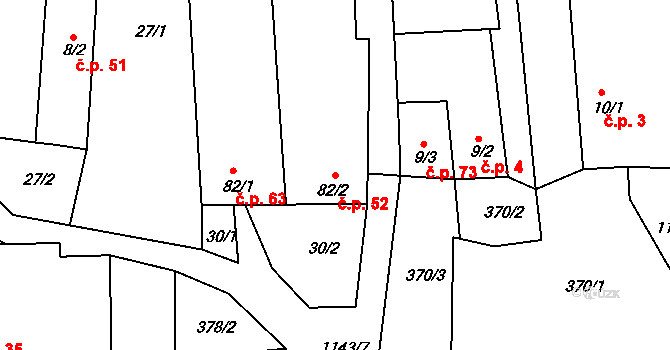 Lidmaň 52 na parcele st. 82/2 v KÚ Lidmaň, Katastrální mapa