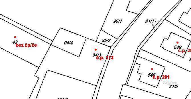 Lubenec 113 na parcele st. 94/3 v KÚ Lubenec, Katastrální mapa