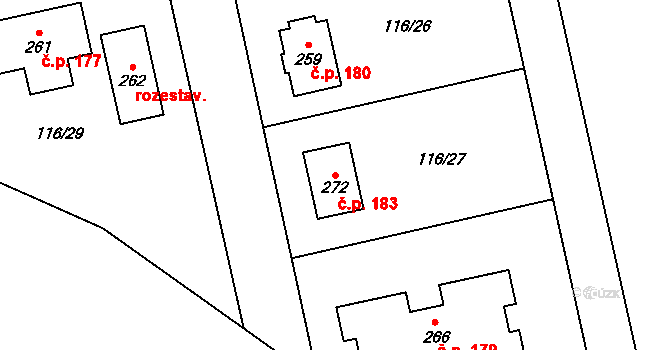 Škrovád 183, Slatiňany na parcele st. 272 v KÚ Škrovád, Katastrální mapa