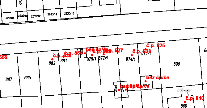 Podbořany 527 na parcele st. 877/1 v KÚ Podbořany, Katastrální mapa