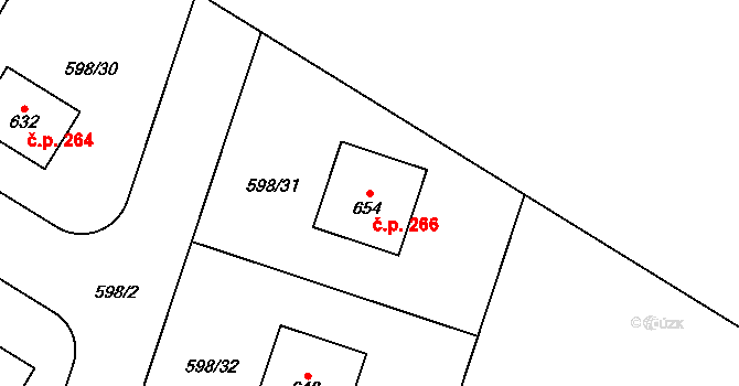 Chotětov 266 na parcele st. 654 v KÚ Chotětov, Katastrální mapa