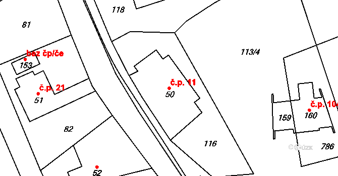 Roveň 11, Rychnov nad Kněžnou na parcele st. 50 v KÚ Roveň u Rychnova nad Kněžnou, Katastrální mapa